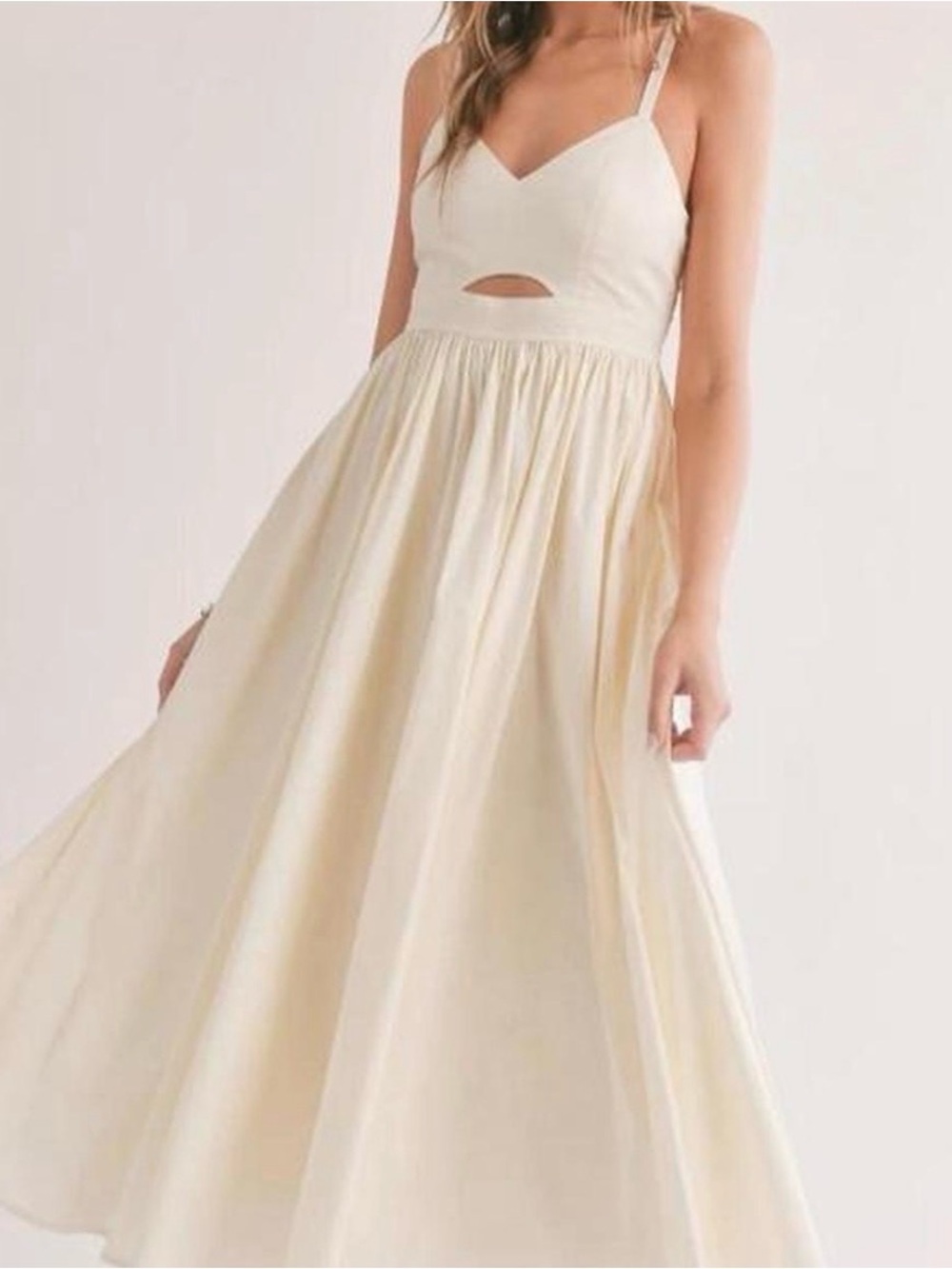Sadie & Sage Cream Maxi Dress with V-Neck and Front Cutout